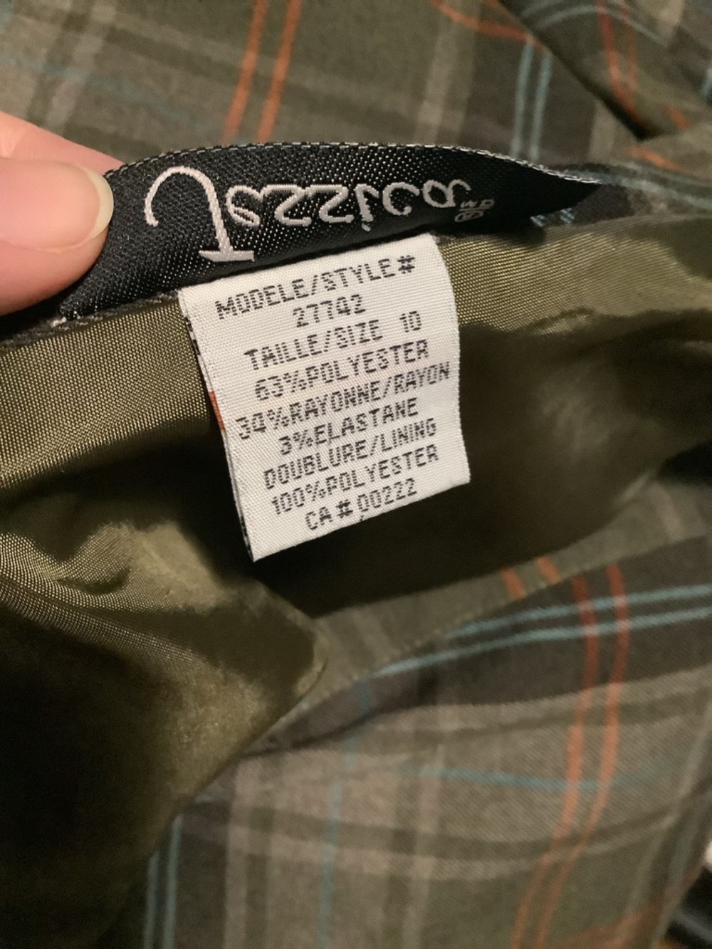 Jessica Olive Plaid Skirt with Orange & Blue Accents - Picture 7 of 10